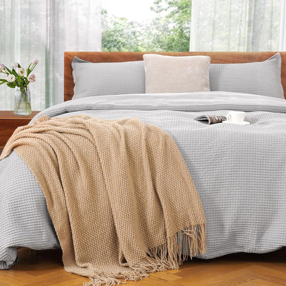 Duvet Cover Set, Waffle Weave 3 PCs Bedding Set