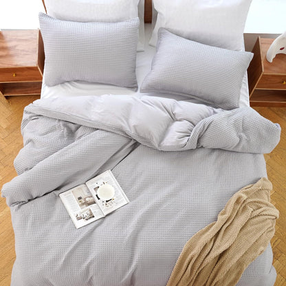 Duvet Cover Set, Waffle Weave 3 PCs Bedding Set