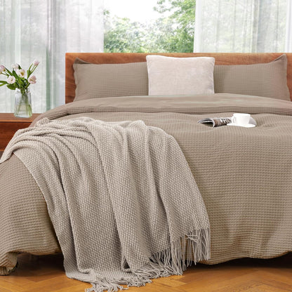 Duvet Cover Set, Waffle Weave 3 PCs Bedding Set